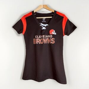 NFL Team Apparel Womens Small NFL Cleveland Browns Lace Up Football Jersey EUC